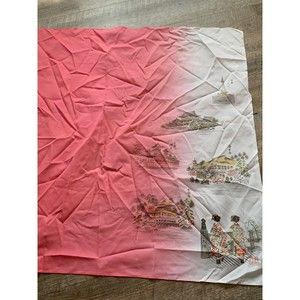 Vintage ombré dark pink to white with Geishea girls and different pagodas